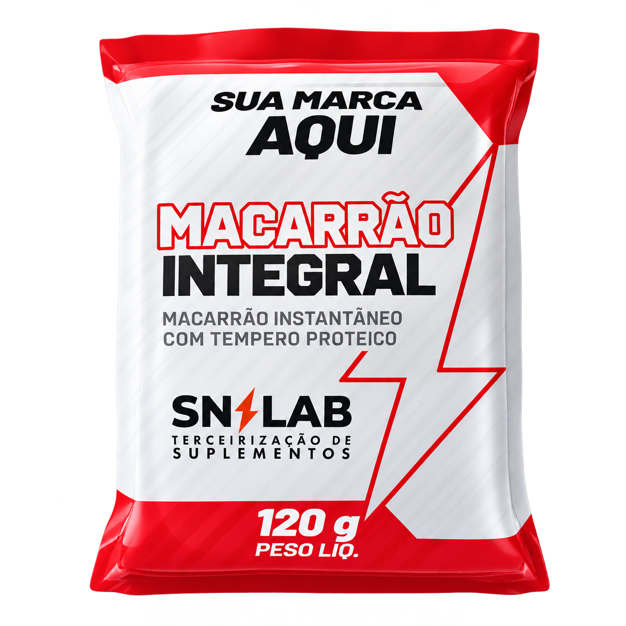SN LAB whole-wheat pasta packaging with Your Brand Here branding